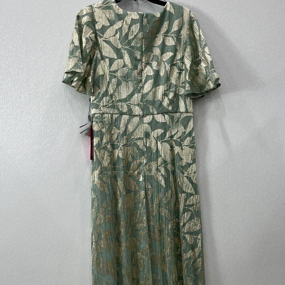 Foil Leaf Flutter-Sleeve Draped Gown - Picture 4 of 5